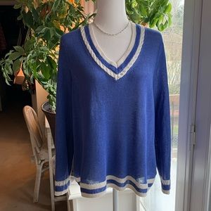 Talbots Royal Blue 100% Linen V-Neck Sweater Sz XLP